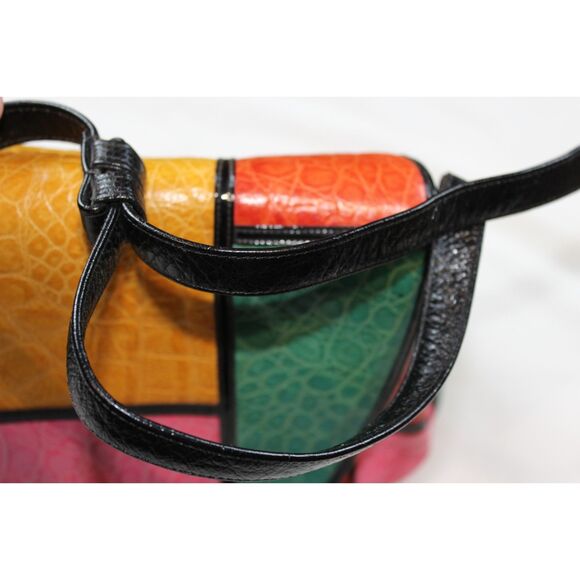 Vintage 1990s SHARIF Color Block Leather Purse - Made in USA - Retro Designer - Picture 8 of 13